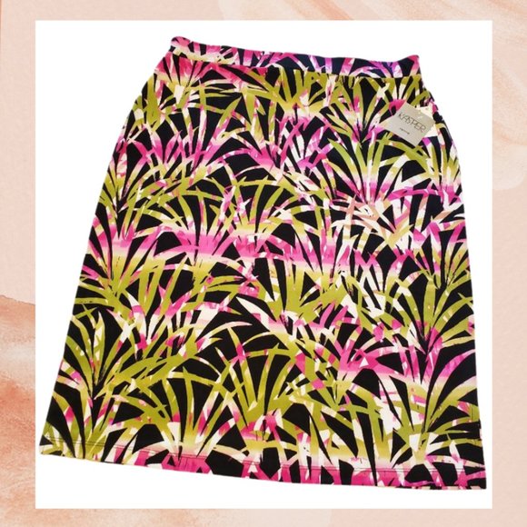 NWT Kasper Avocado Multi Print Midi Skirt - Picture 3 of 4